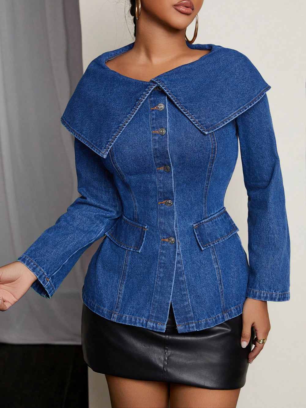 fashion street style large lapel denim long sleeveseasiest for matchfashionsexystylish women's outweartrendy