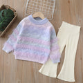 Girls' knitted sweater two-piece set - new autumn/winter  collection - thick, fuzzy, adorable pants set for baby girls