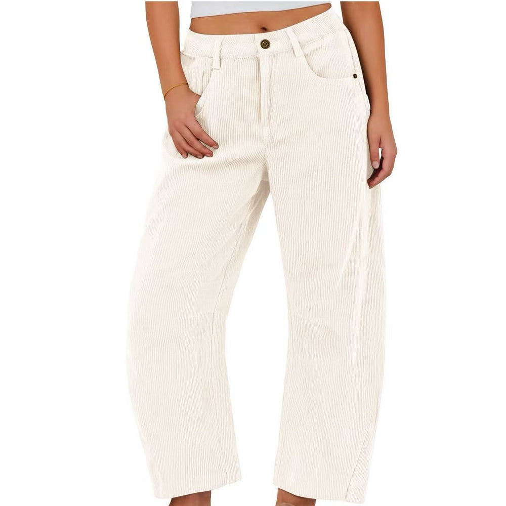 Amazon spring new women's high-waisted casual pants, european and american style solid color corduroy loose straight-leg trousers