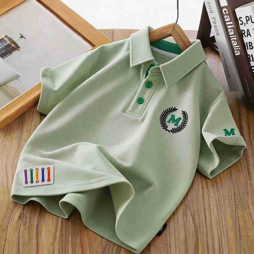 Boys' summer new arrival: preppy collar embroidered m short-sleeve polo shirt - kids' casual chic top [yh]