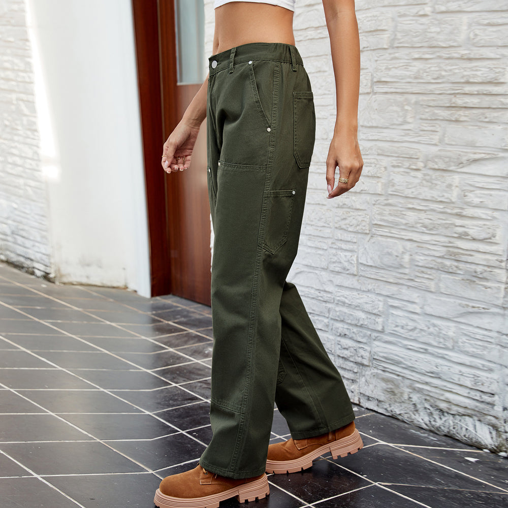 Fashion cross-border foreign trade women's clothing  independent station new slimming look washed elastic waist denim cargo pants pants