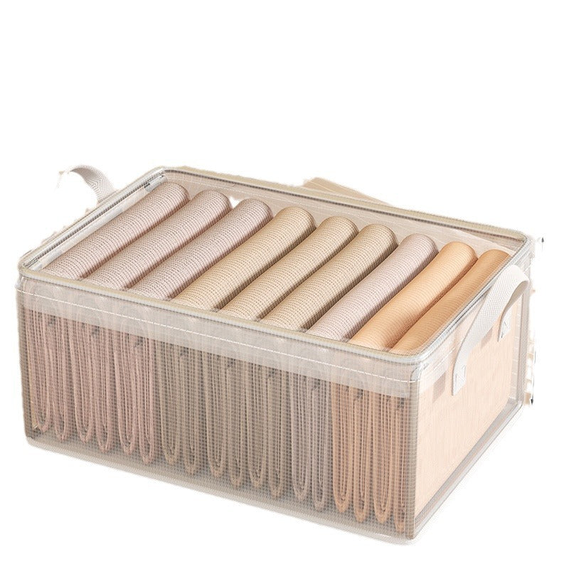 Clothes storage box, household wardrobe, clothes, pants layered, organized box, transparent folding storage basket frame artifact