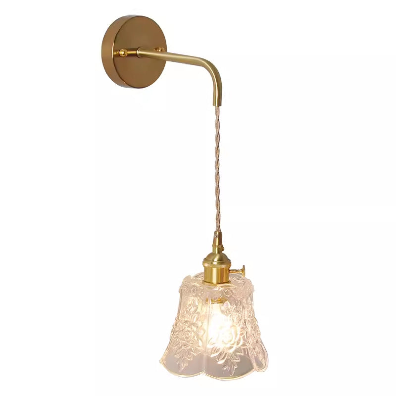 Japanese retro copper-tone glass wall sconce - modern nordic style bedside wall lamp - minimalist bathroom vanity mirror light