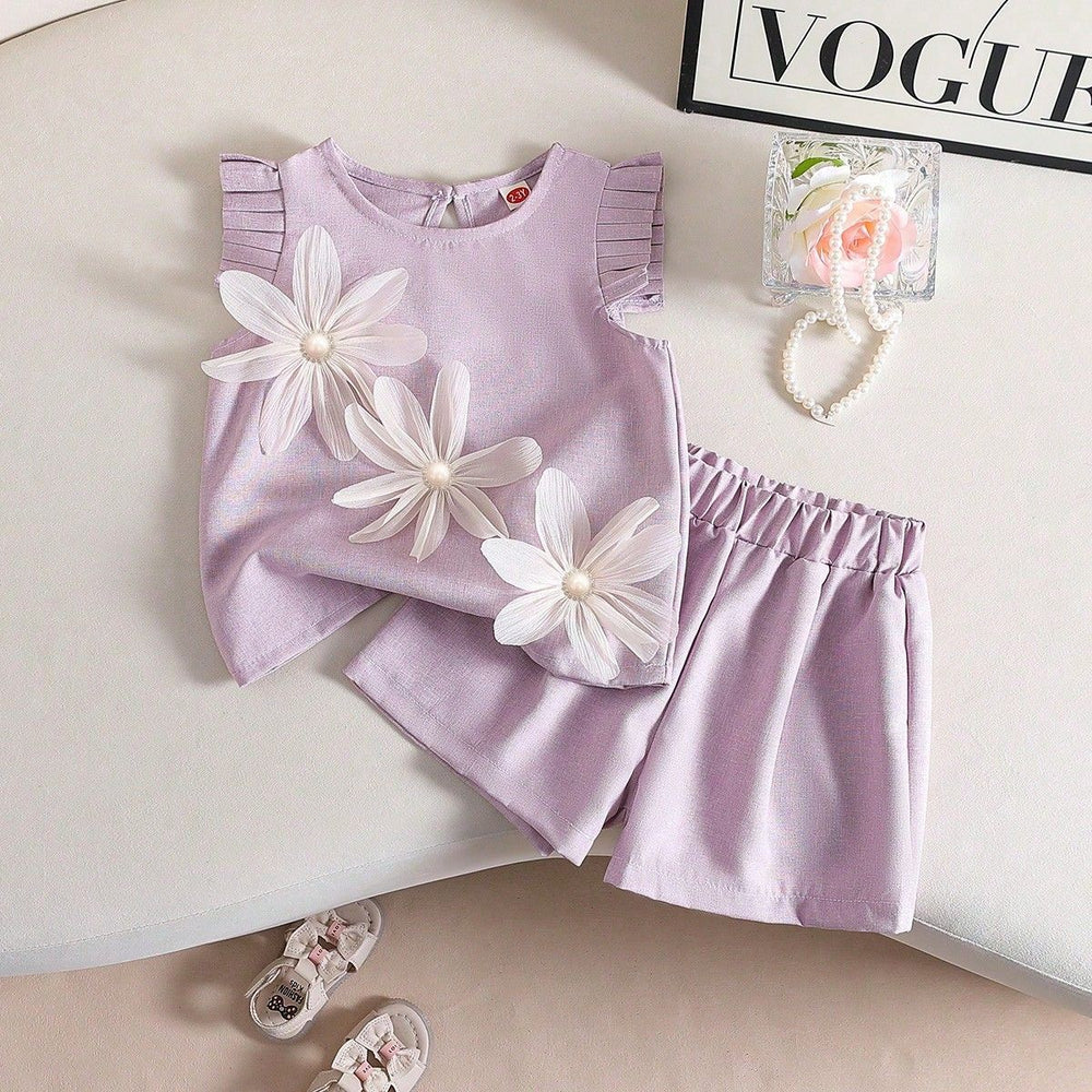 summer new arrival: cross-border e-commerce sweet & fresh girls' camisole and 3d floral casual pants two-piece set