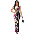 european and american style women's apparel for export -  digital print crew neck sleeveless side slit dress