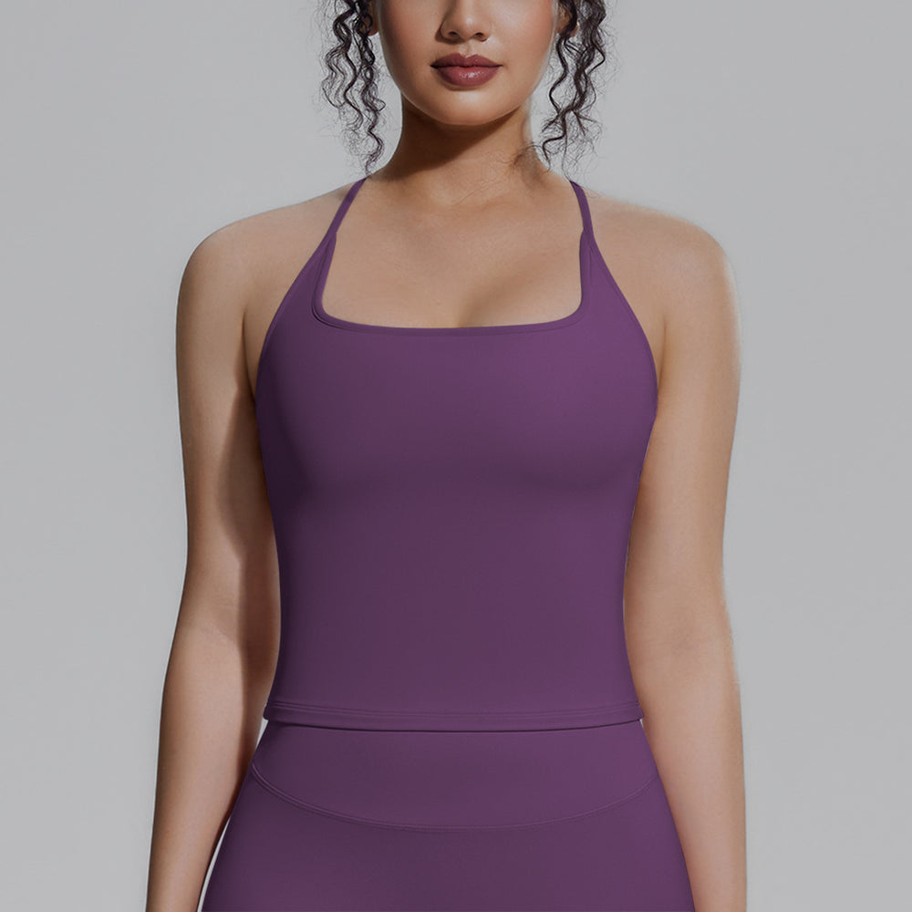 New arrival cross-border double-sided brocade pure color i-shaped beautiful back breathable tight vest sports running fitness yoga wear tops