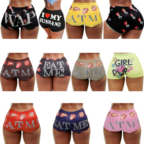 M3057 European and American  summer new women's clothing tight elastic casual shorts lip letter printing hot pants