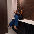 Amazon  fashion cross-border women's clothing  new denim sleeveless vest fashion wide leg denim suit
