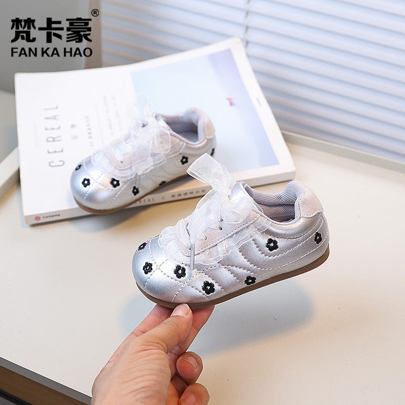 Vancahao kids flower white shoes soft bottom toddler shoes autumnew arrival german training sneakers women's sports shoes