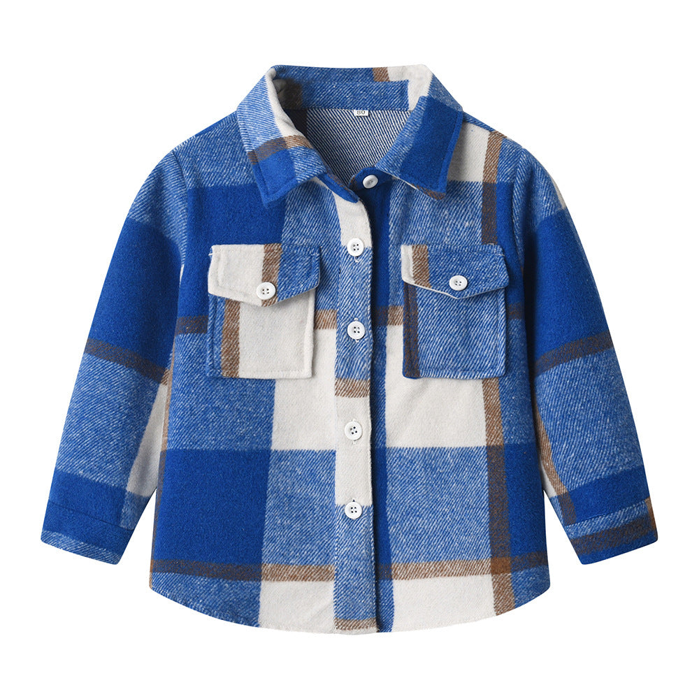 New plaid shirt for boys and girls - autumn/winter outerwear - spring/autumn boys' lapel open collar children's shirt