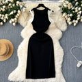 Sense of designfake two-piecedressfemale heart-cut cut outhalter round neck sleeveless knitting hip-covering hot girl skirt