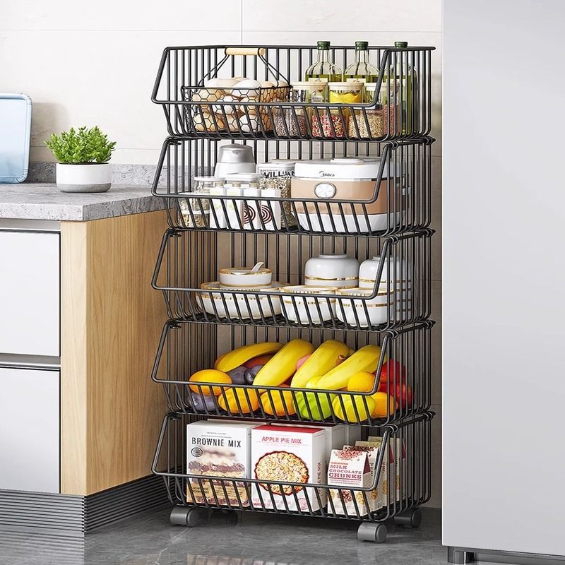 Jibaige kitchen vegetable basket storage rack floor-standing multi-layer fruit and vegetable storage multi-functional oven microwave pot rack