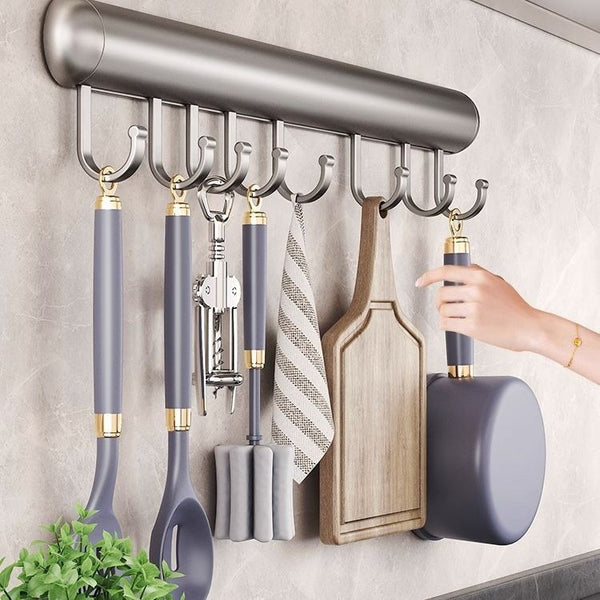 Kitchen hook No punching hanging rod Kitchen shelf Spatula spoon hanger Space aluminum row hook Wall-mounted storage