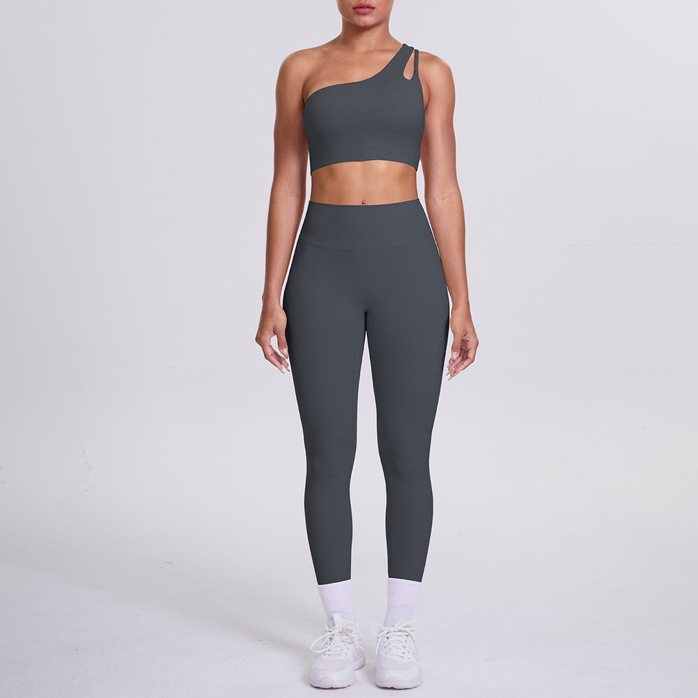 New arrival: barely-there feel, tight-fitting yoga set - one-shoulder, beautiful back sports bra with high-waisted, butt-lifting leggings - women's running & fitness outfit
