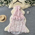 French riviera style printed bandeau dress - women's summer princess style sweet ruffle tiered fairy dress