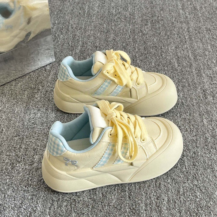 Autumcasual sneakers for women 2026new arrivalthick solewhite shoes with skirt thin canvas shoes niche style bread shoes