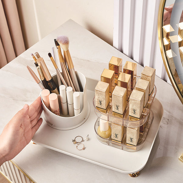 Household desktop cosmetics, rotating shelves, skin care products, storage boxes, makeup brushes, lipstick storage boxes, grid dust-proof