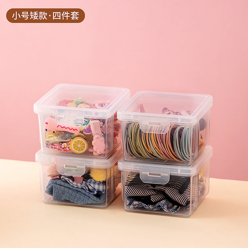 Desktop jewelry hairpin headgear transparent storage box plastic mirror cabinet drawer children's hair accessories storage box with lid ins