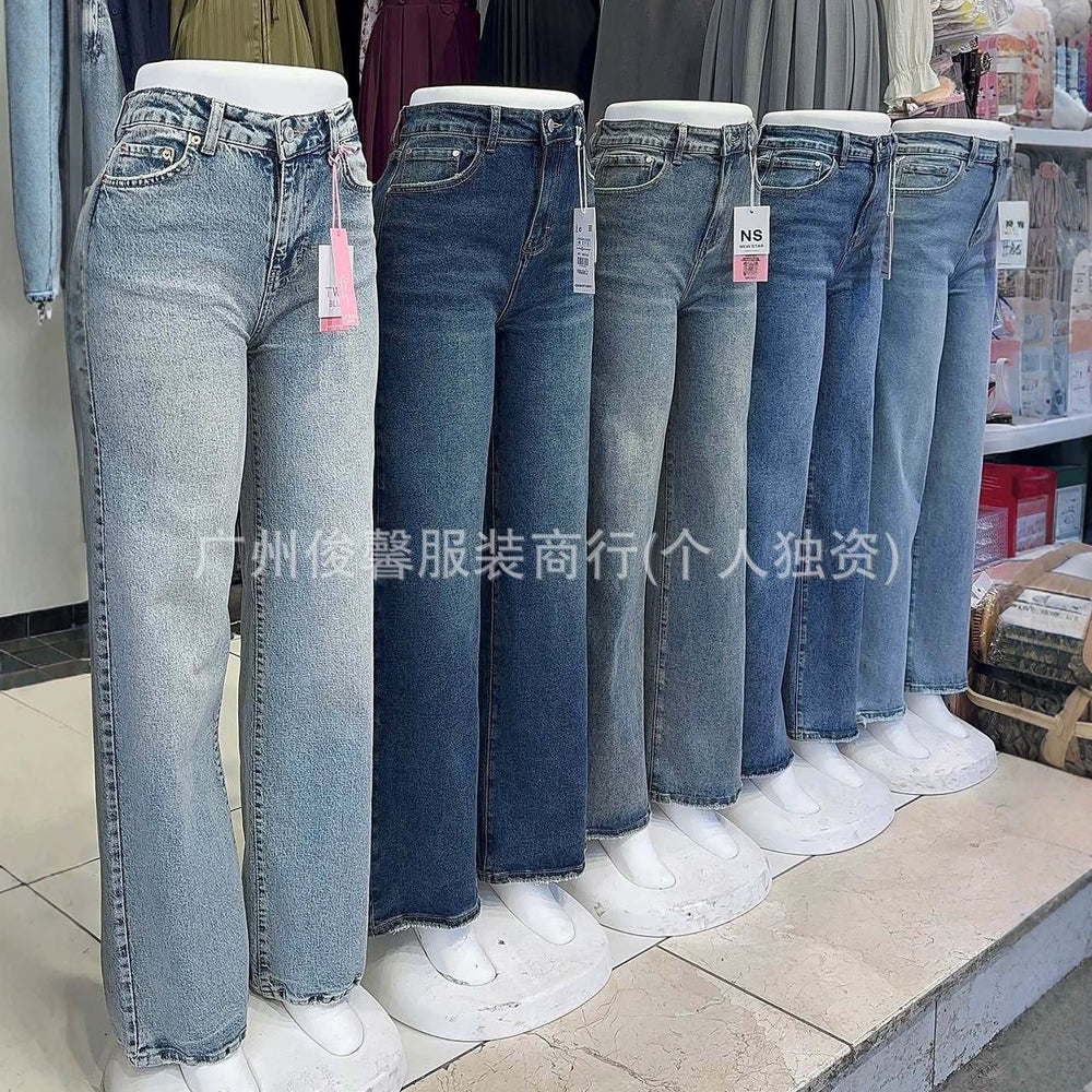 Women denim jeans availablenew arrival women's retro wide-leg washed denim pants wholesale