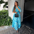 European and american cross-border women's clothing  summer new arrival: elegant casual printed long-sleeve shirt and high-waisted midi skirt set