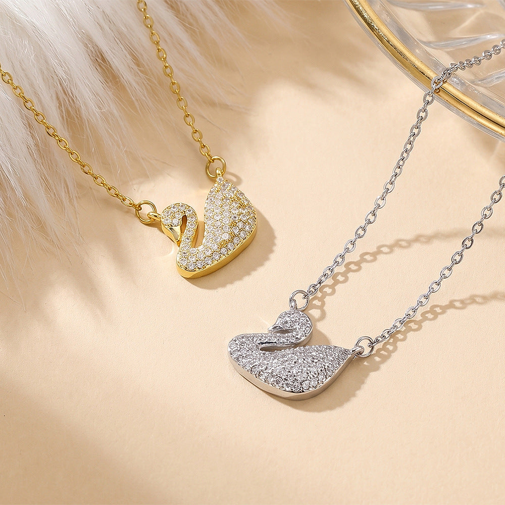 [copper inlaid with zirconium] necklace for women cross-border gemstone swan pendant niche high-end electroplated clavicle chain jewelry wholesale