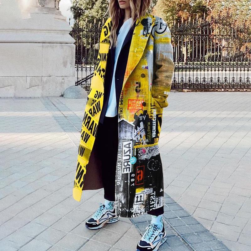 New  european and american autumn women's outerwear for export: long-sleeved, collared, printed wool blend coat - perfect for  and