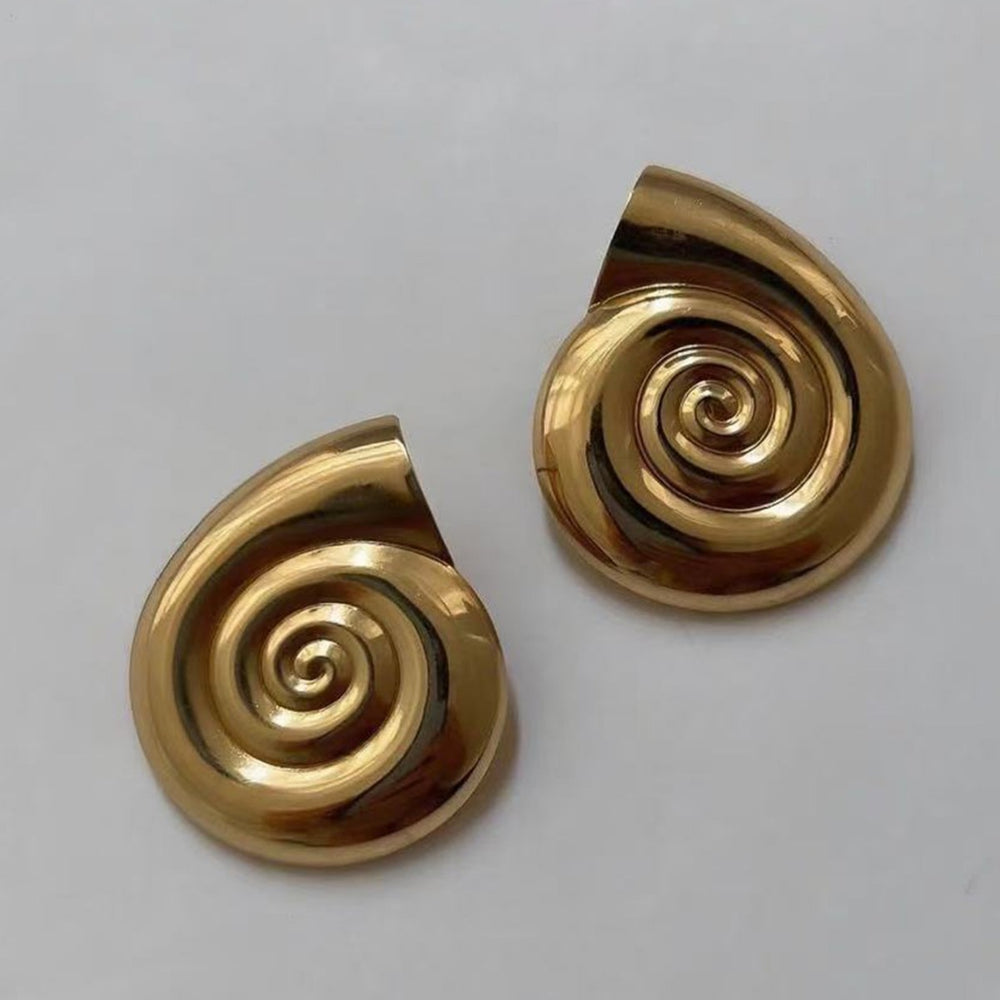 European and american cross-border jewelry: trendy ocean-inspired spiral seashell stud earrings - perfect for vacation, casual wear, and versatile metal earrings for women