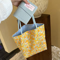 new cute cat print canvas tote bag - fresh color block design, large capacity, perfect for students, class, and commuting