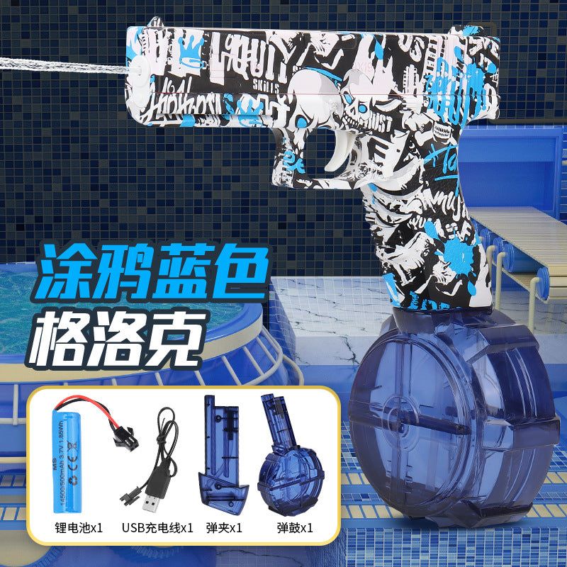 graffiti electric glock continuous water gun charging large capacity summer beach outdoor kids water gun toy
