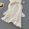 French chic white sleeveless pleated mini dress - summer lace trim, elegant & versatile workwear set