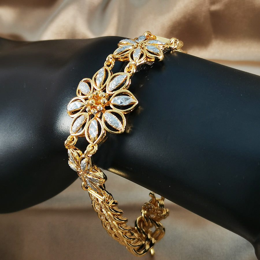 Middle eastern elegance 24k gold-plated copper rose bracelet - luxurious wide chain, perfect for weddings and valentine's day gifts