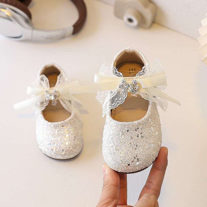 Custom girls' leather shoes - korean style, kids' patent leather princess shoes, fashionable studded bowknot flats, performance shoes