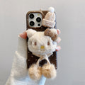 Leather texture apple 16 pro phone case, iphone 13/14 drop-proof, apple 17 plush hat kt design