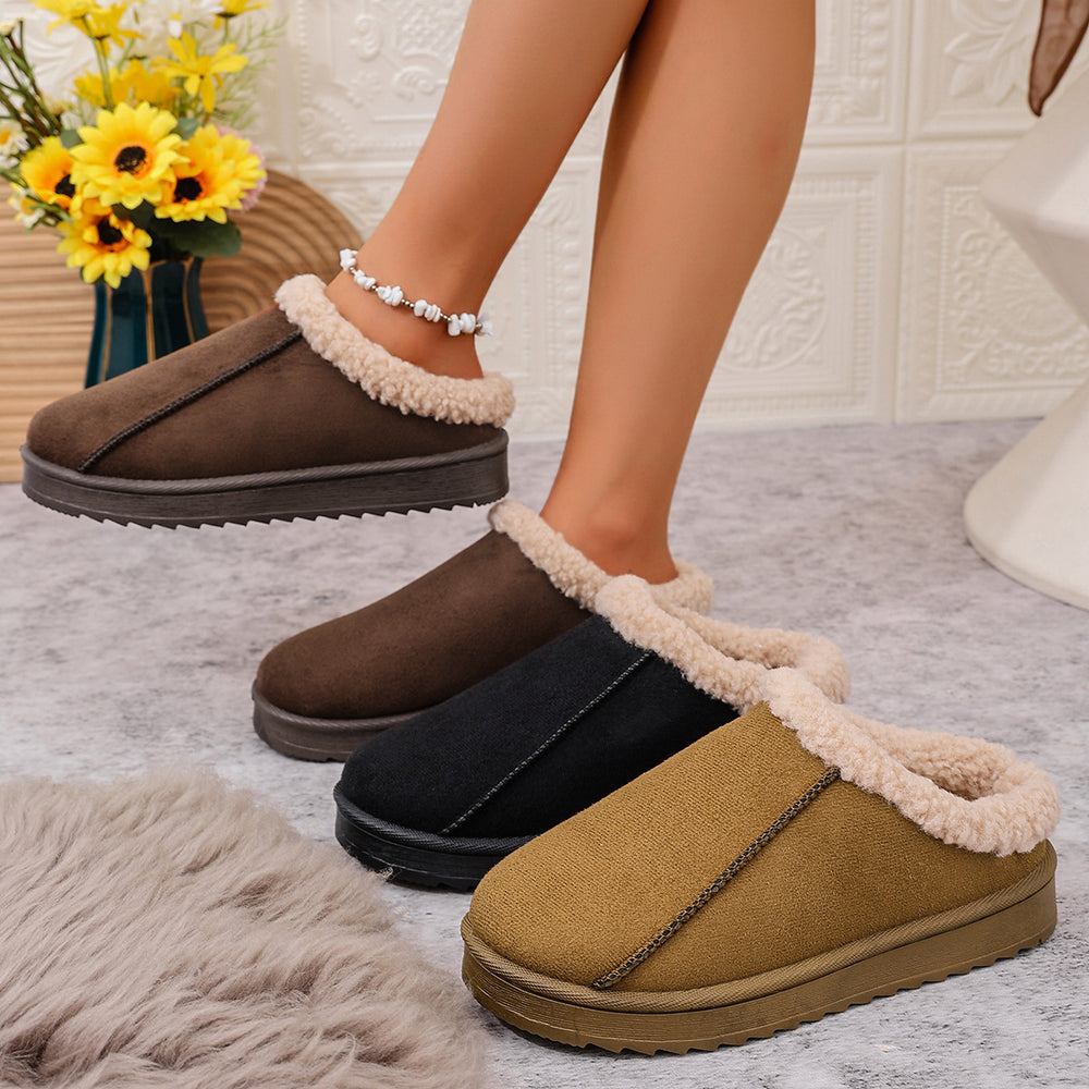thick sole stomping on shit feeling fleece-linedthickened furry half slippers women's outwear fall and winternew arrivaleasiest for match furry shoes