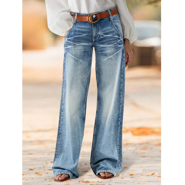 Standard code  women, loose casual elastic jeans, beard craft washed denim wide-leg pants 2025 new