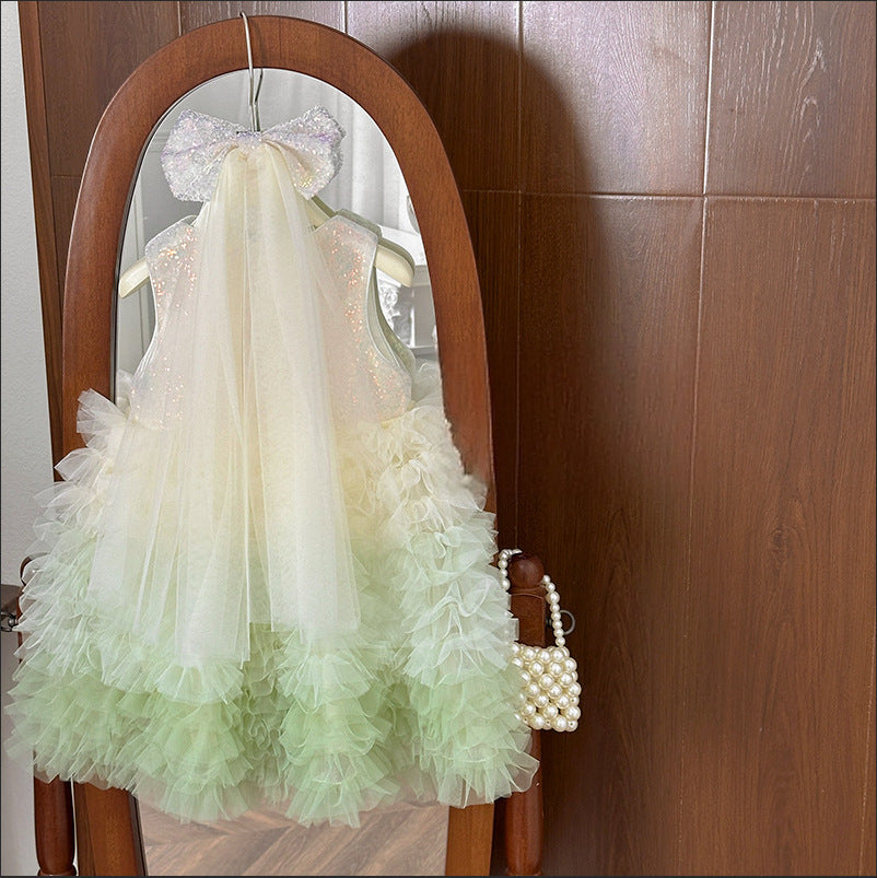 summer girls' gradient soft tulle skirt sequin dress princess chic lace cake skirt wholesale
