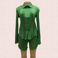 European and american cross-border women's fashion  summer new arrival: long-sleeved single-breasted elegant blouse and high-waisted pleated shorts set