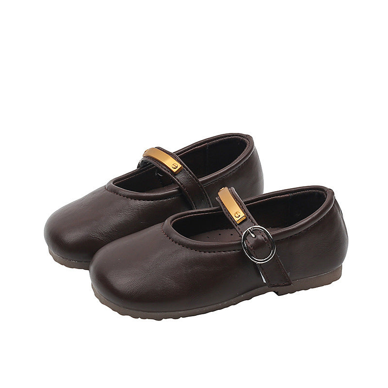 Vancahao girls' black leather shoes -  spring/autumn new korean style - simple and versatile princess shoes for toddlers and little girls