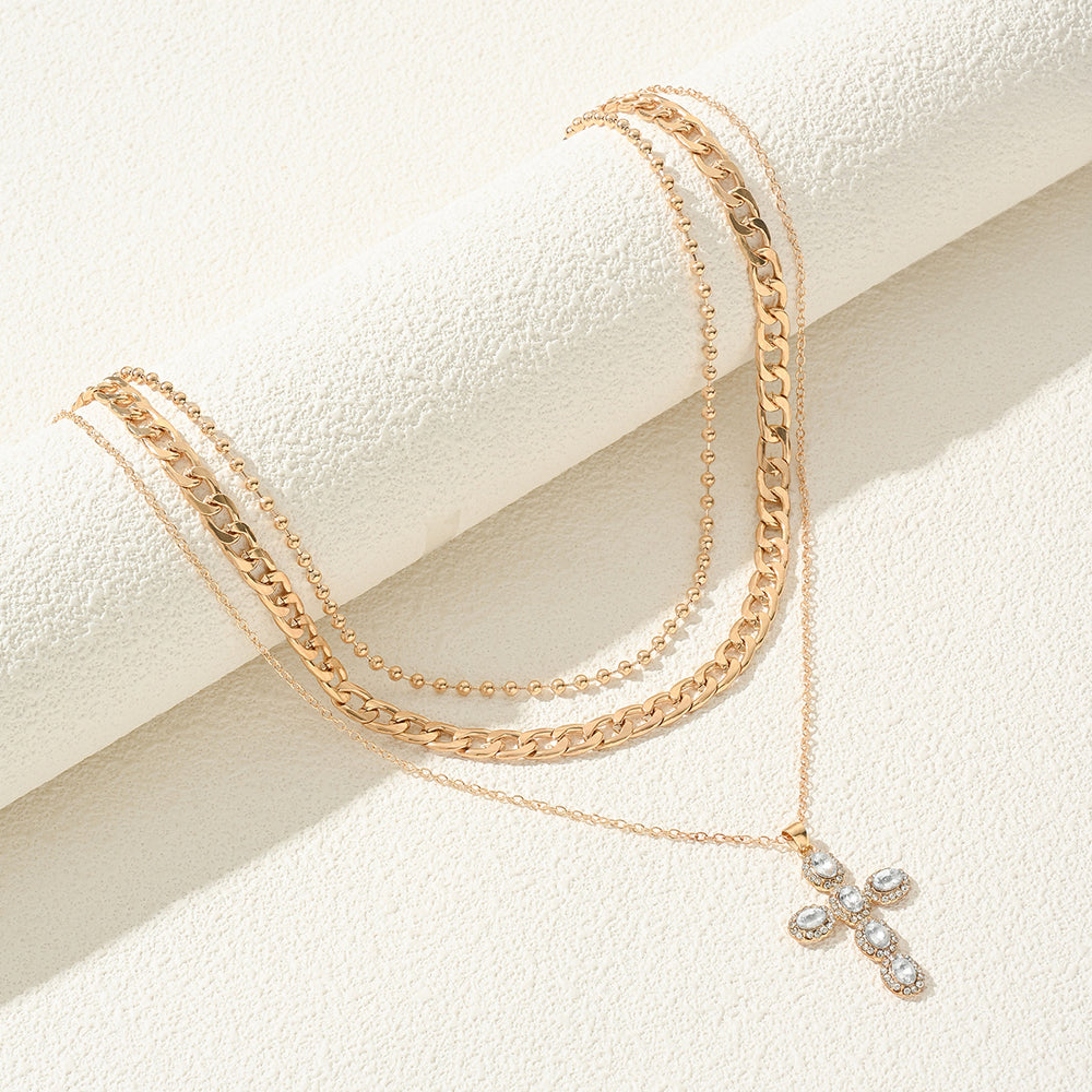 Stacked cross necklace wholesale cross-border trendy accessible luxury niche diamond pendant personalized high-end sweater chain