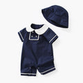 Infant and toddler summer outfit: japanese-inspired preppy style, cute peter pan collar, short-sleeve romper, baby bodysuit