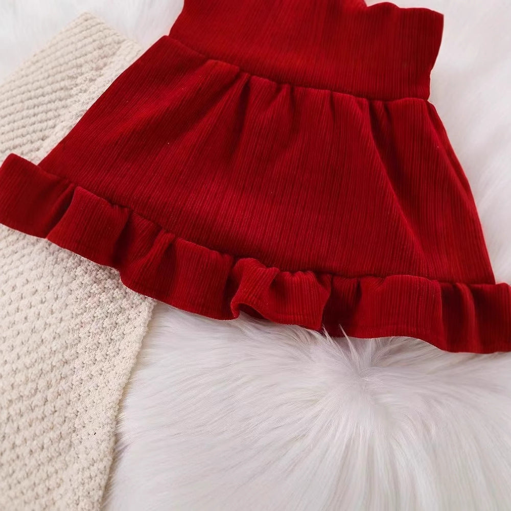 Girls' dress -  autumn/winter collection - baby fleece-lined red birthday/christmas/chinese new year party dress - little princess style