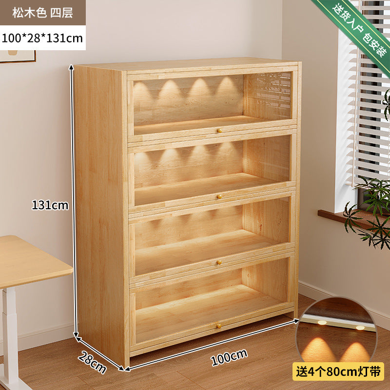 Solid wood dust-proof bookcase integrated against the wall Walnut color storage cabinet Locker Floor storage cabinet Household bookshelf