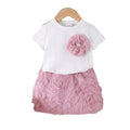 Children's clothing cross-border european and american girls white short-sleeved t-shirt + pink skirt two-piece set