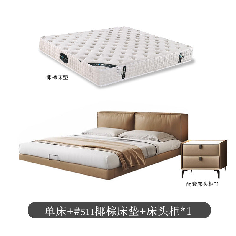 Italian normcore tofu block suspended bed accessible luxury modern casualclassy soft-packed leather bed master bedroom double bed