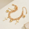 European and american cross-border personalized minimalist alloy cross & heart pendant chain bracelet - light luxury, high-end layering jewelry