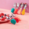 Wholesale baby stainless steel cutlery set: short-handled forks, spoons, silicone plates, and feeding utensil set for infants and toddlers