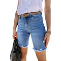 Amazon  hot selling denim mid-length shorts women's summer ins trendy high-waisted frayed straight-leg capri jeans