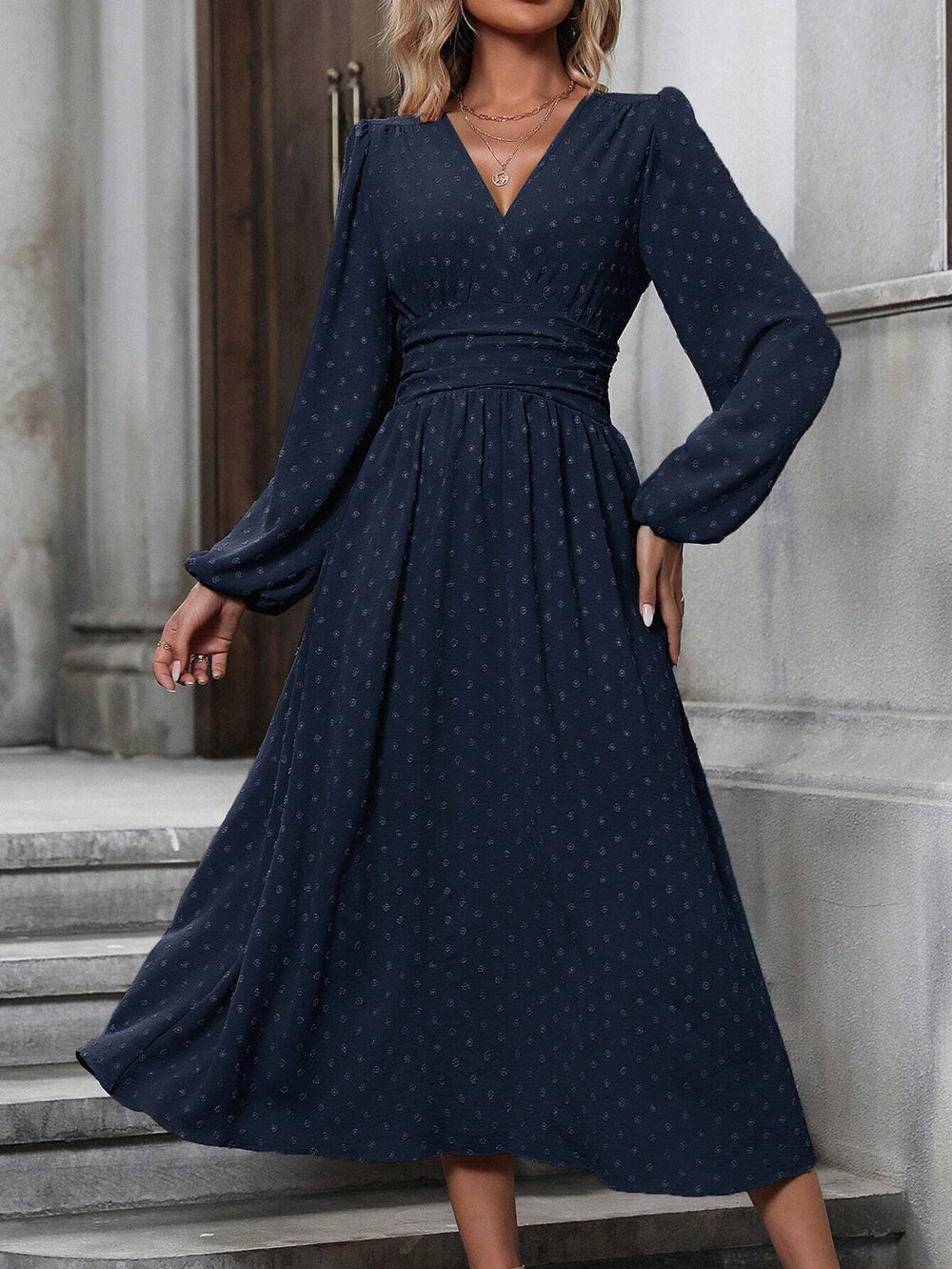 Fall and winternew arrival medium wool ball oblique collar lantern sleeve pleated waist dress