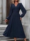 Fall and winternew arrival medium wool ball oblique collar lantern sleeve pleated waist dress