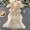 Frenchretrov necklong sleevesdress women's fall and winternew arrivalclassy sense silm waist pleated royal sister long skirt